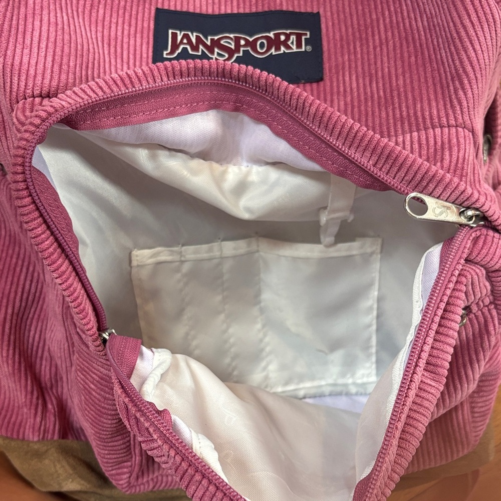 Jansport Corduroy Backpack in Pink and Brown - Picture 7 of 8